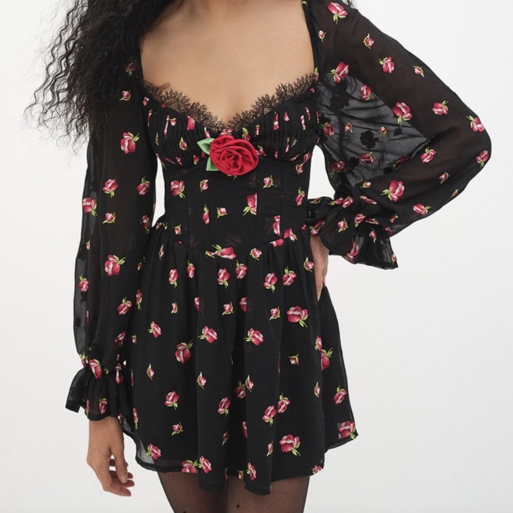 For Love and Lemons Mini Corset Black Floral Dress